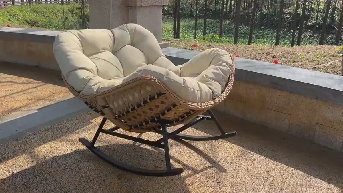 TERAKA – Papasan Rocking Chair Solid PE Rattan Outdoor 15 cm Thick Cushion