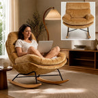 NIDVA – Chenille Cocoon Rocking Chair Wide 53 cm Seat High Back