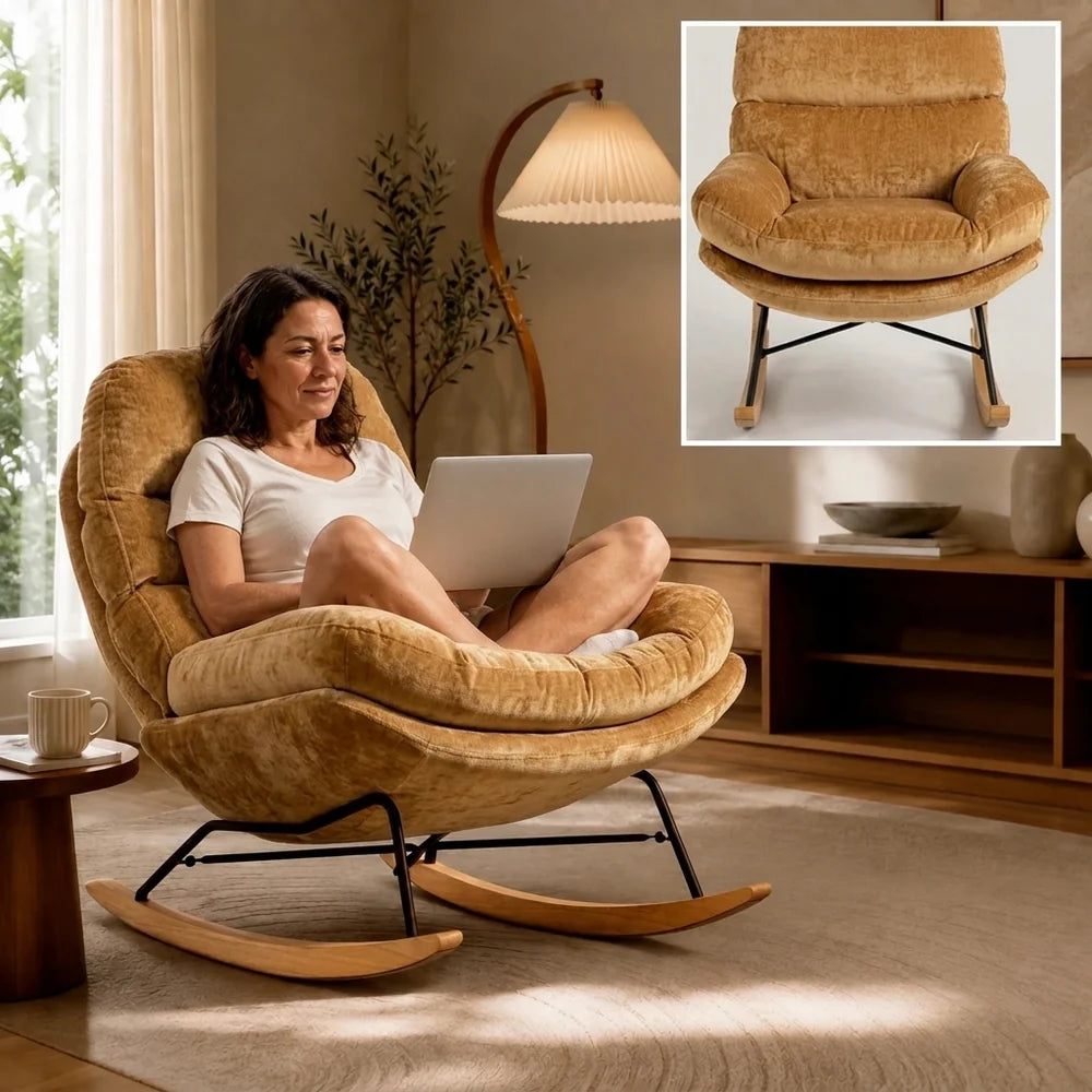 NIDVA – Chenille Cocoon Rocking Chair Wide 53 cm Seat High Back