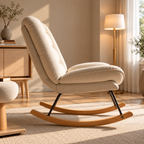 LINVA – 2-in-1 Reclining Rocking Chair Beige Linen Beechwood Base