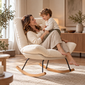 LINVA – 2-in-1 Reclining Rocking Chair Beige Linen Beechwood Base