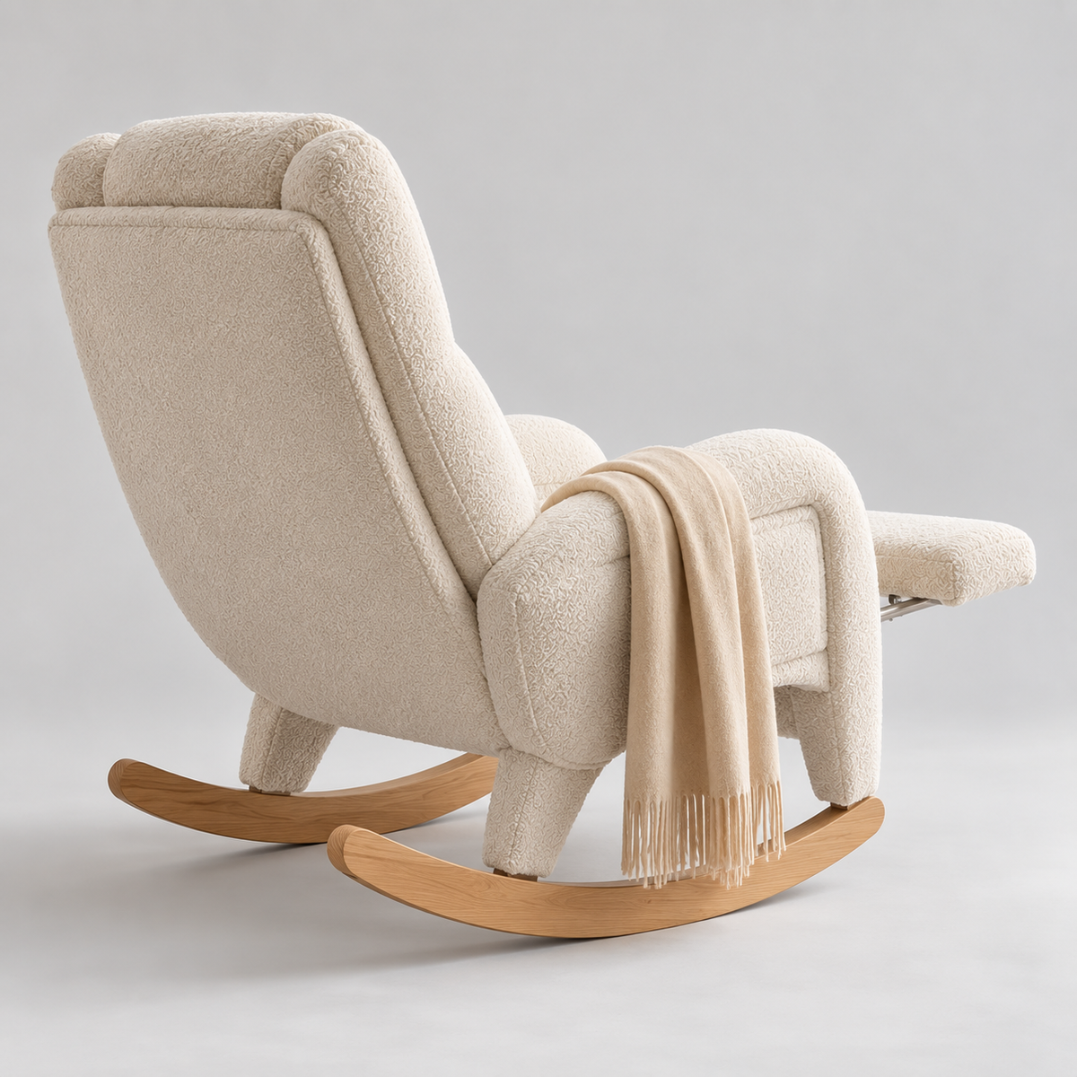 BLANKA – White Teddy Nursing Rocking Chair Headrest & Folding Footrest