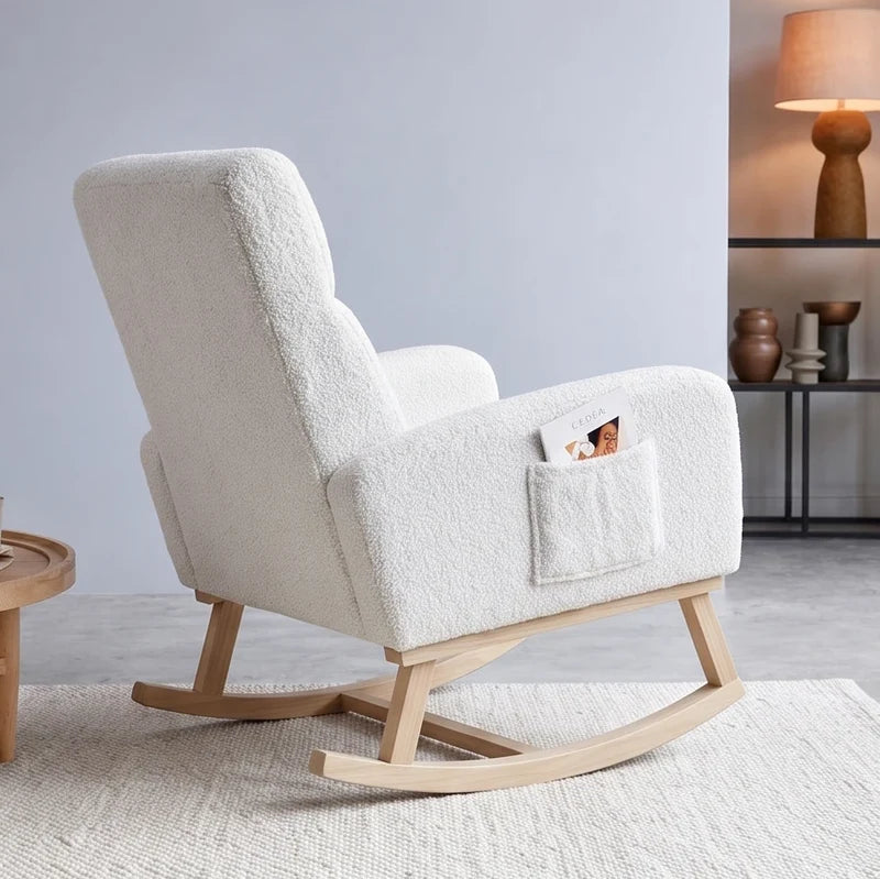 TEDRA – Teddy Bouclé Rocking Chair High Back XL 14 cm Cushion