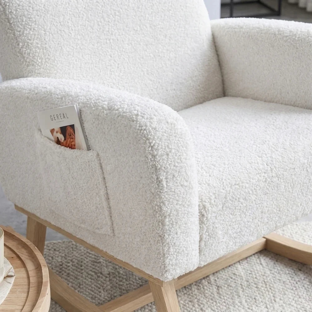 TEDRA – Teddy Bouclé Rocking Chair High Back XL 14 cm Cushion