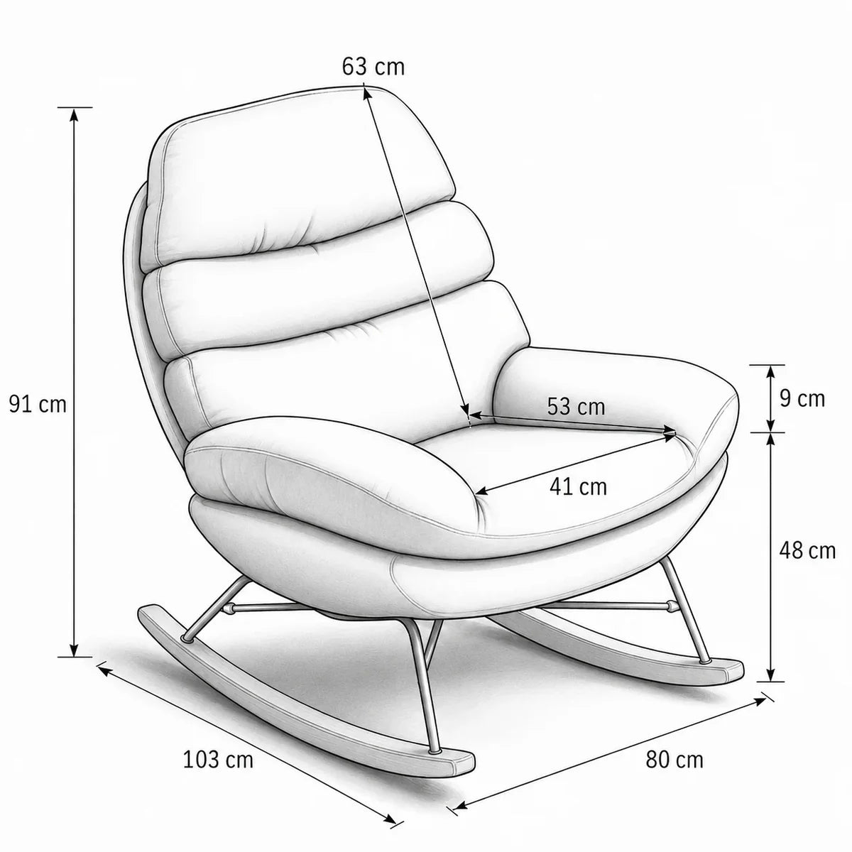 NIDVA – Chenille Cocoon Rocking Chair Wide 53 cm Seat High Back