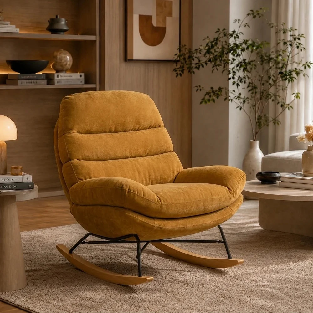 NIDVA – Chenille Cocoon Rocking Chair Wide 53 cm Seat High Back