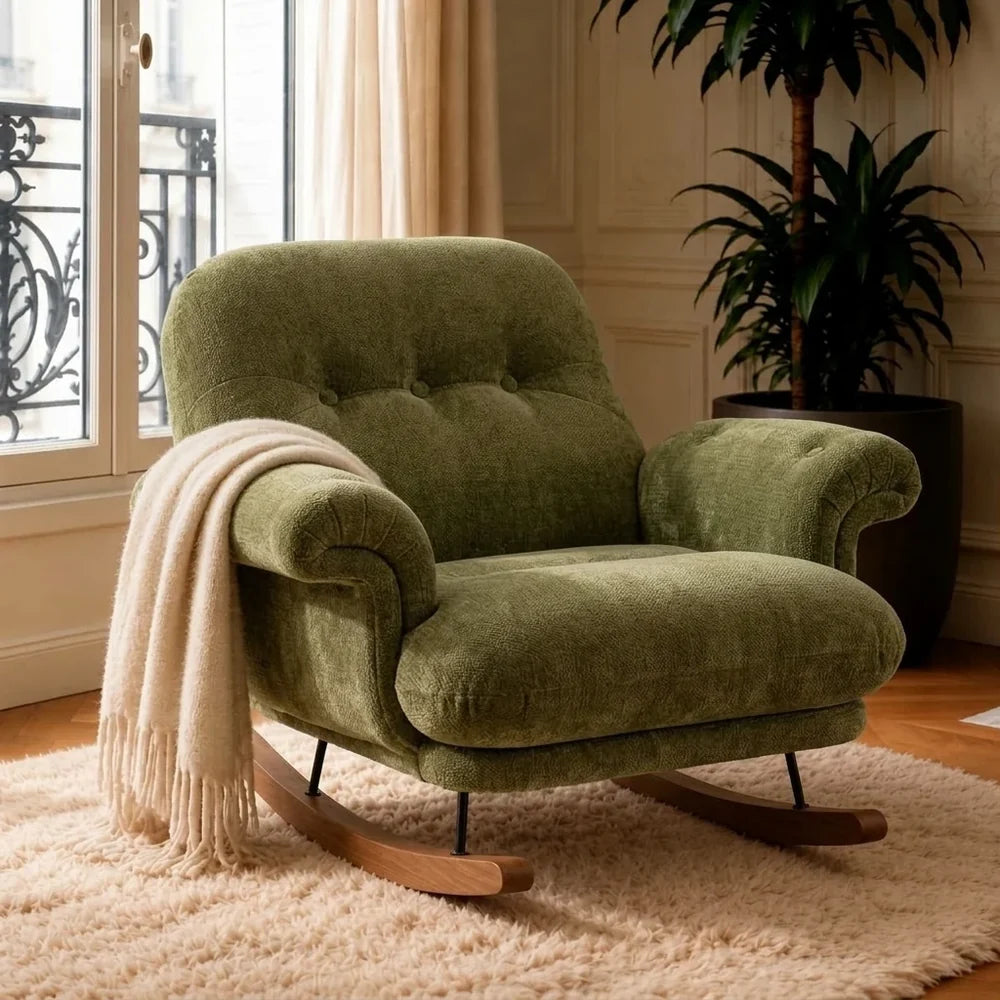 ORAVA – XXL Cocoon Rocking Chair Tufted Chenille 5-Position Recline