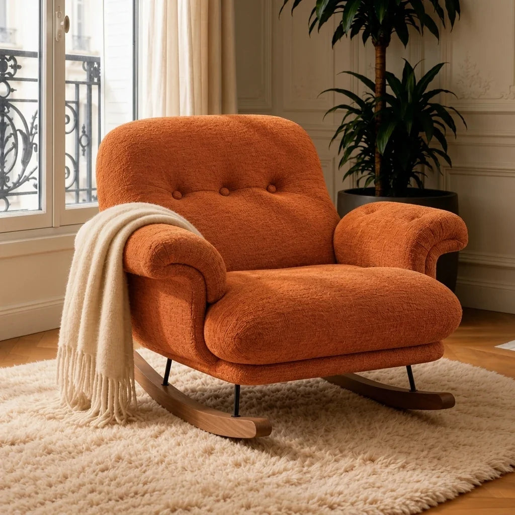 ORAVA – XXL Cocoon Rocking Chair Tufted Chenille 5-Position Recline