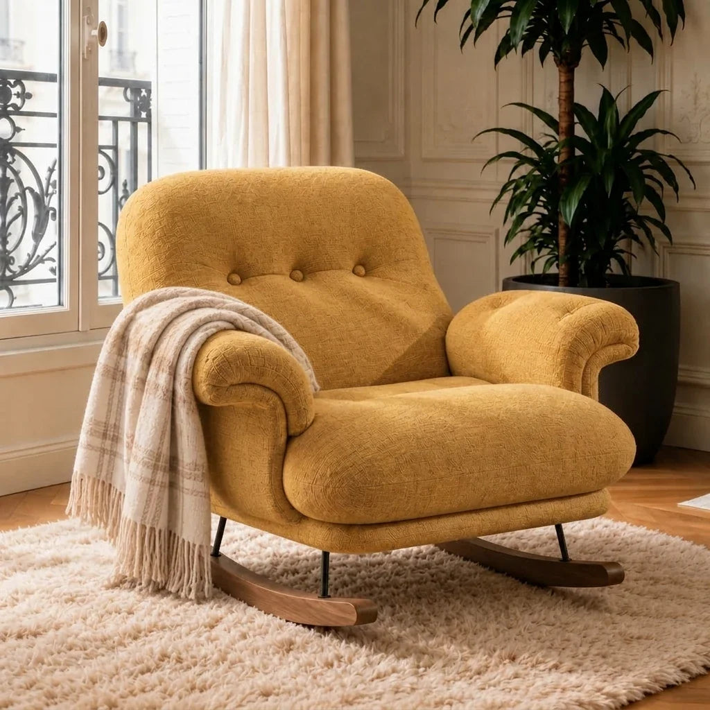 ORAVA – XXL Cocoon Rocking Chair Tufted Chenille 5-Position Recline