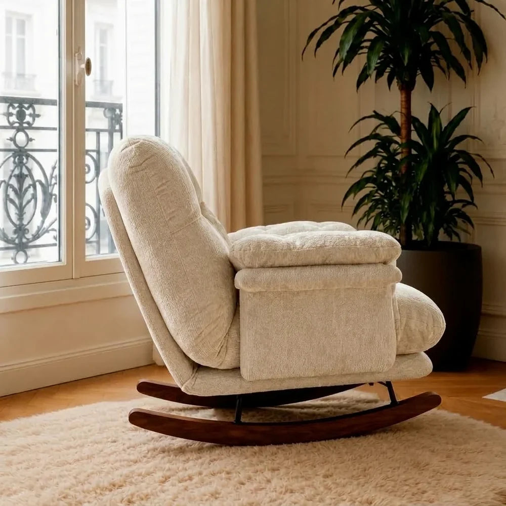 ORAVA – XXL Cocoon Rocking Chair Tufted Chenille 5-Position Recline