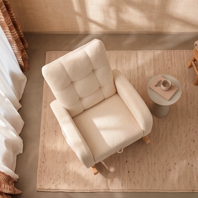 BJORA – Beige Teddy Nursing Rocking Chair with Retractable Footrest