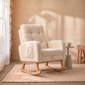 BJORA – Beige Teddy Nursing Rocking Chair with Retractable Footrest