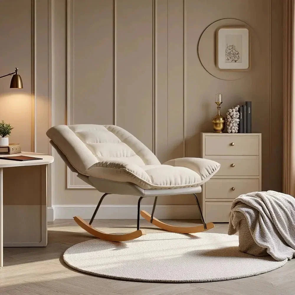 LINVA – 2-in-1 Reclining Rocking Chair Beige Linen Beechwood Base