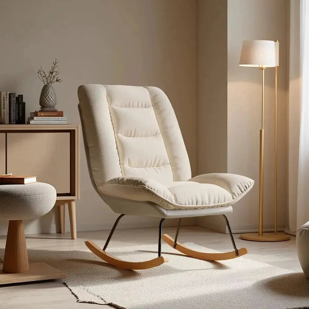 LINVA – 2-in-1 Reclining Rocking Chair Beige Linen Beechwood Base