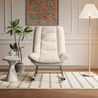 LINVA – 2-in-1 Reclining Rocking Chair Beige Linen Beechwood Base