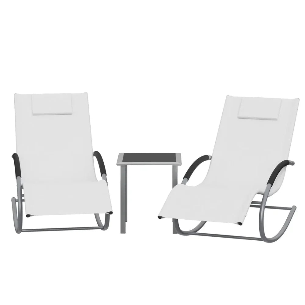 SOLARA – Set of 2 Textilene Sun Loungers & Outdoor Side Table