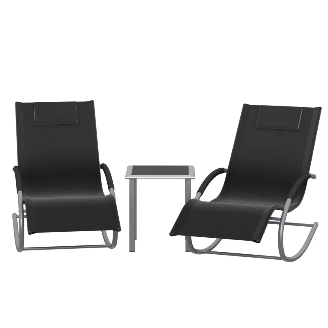 SOLARA – Set of 2 Textilene Sun Loungers & Outdoor Side Table