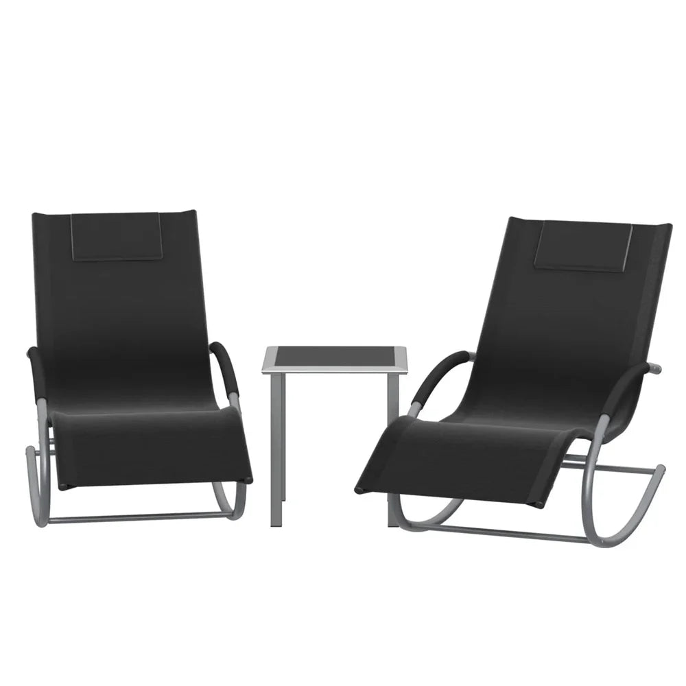 SOLARA – Set of 2 Textilene Sun Loungers & Outdoor Side Table
