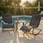SOLARA – Set of 2 Textilene Sun Loungers & Outdoor Side Table