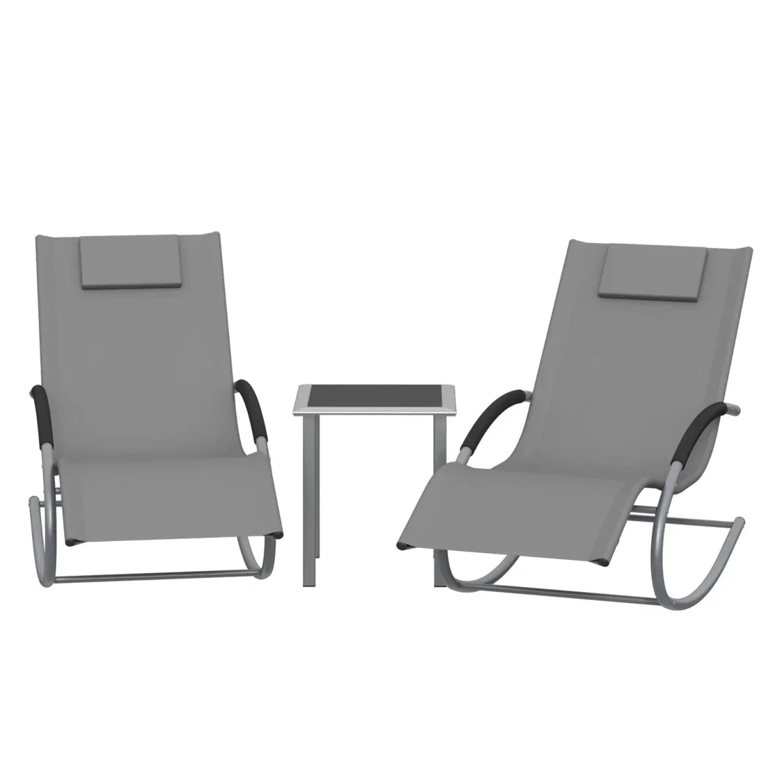 SOLARA – Set of 2 Textilene Sun Loungers & Outdoor Side Table