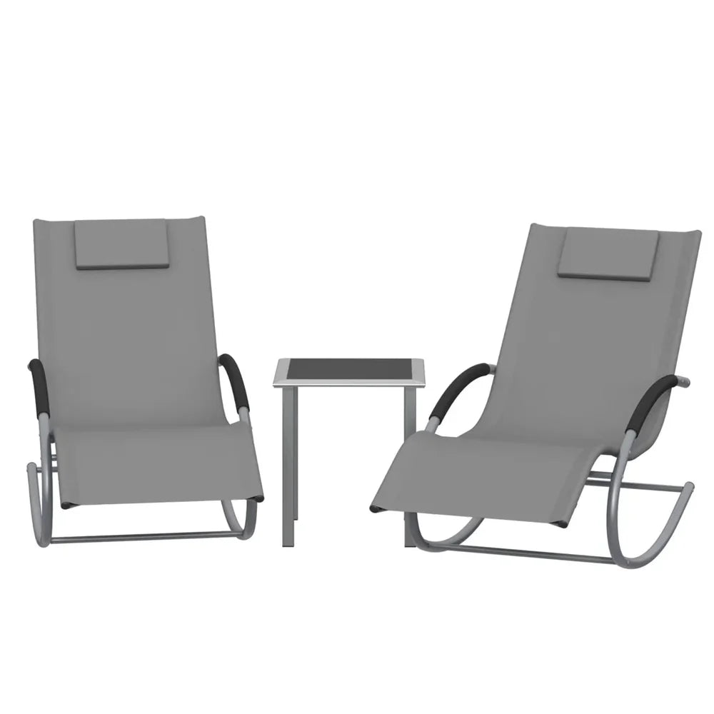 SOLARA – Set of 2 Textilene Sun Loungers & Outdoor Side Table