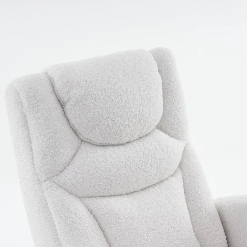 BLANKA – White Teddy Nursing Rocking Chair Headrest & Folding Footrest