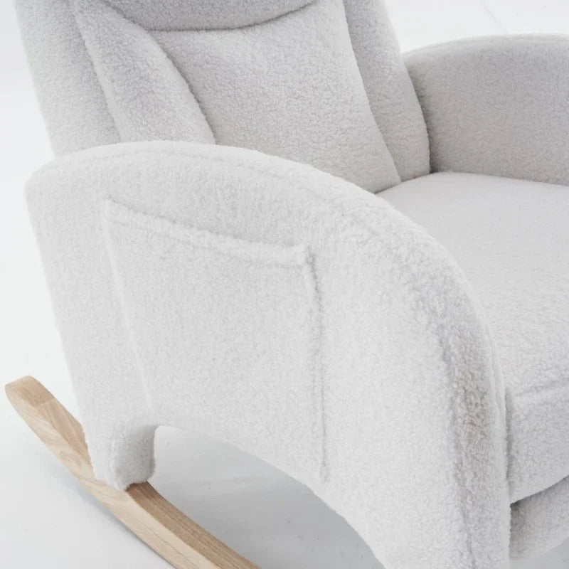 BLANKA – White Teddy Nursing Rocking Chair Headrest & Folding Footrest
