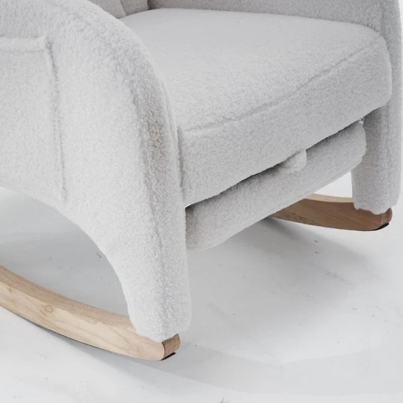 BLANKA – White Teddy Nursing Rocking Chair Headrest & Folding Footrest