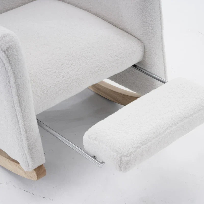 BLANKA – White Teddy Nursing Rocking Chair Headrest & Folding Footrest