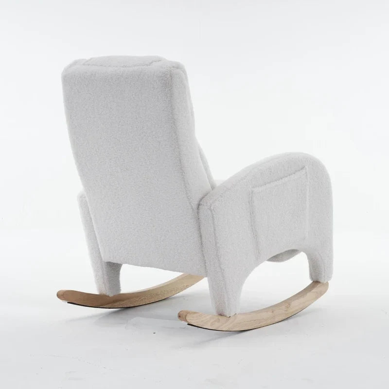 BLANKA – White Teddy Nursing Rocking Chair Headrest & Folding Footrest