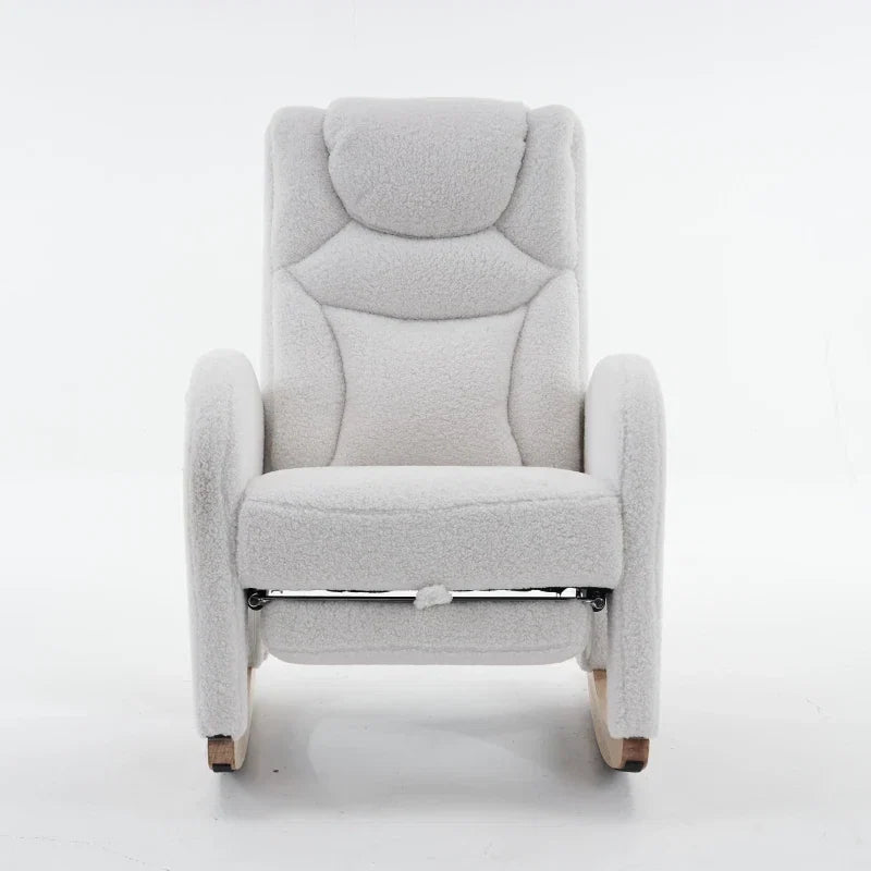 BLANKA – White Teddy Nursing Rocking Chair Headrest & Folding Footrest
