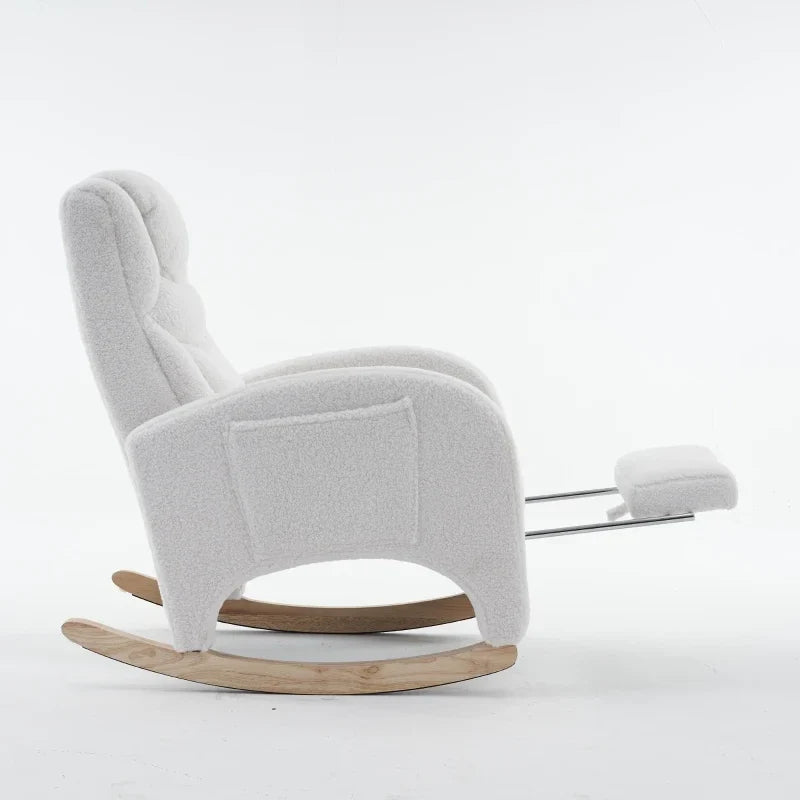 BLANKA – White Teddy Nursing Rocking Chair Headrest & Folding Footrest