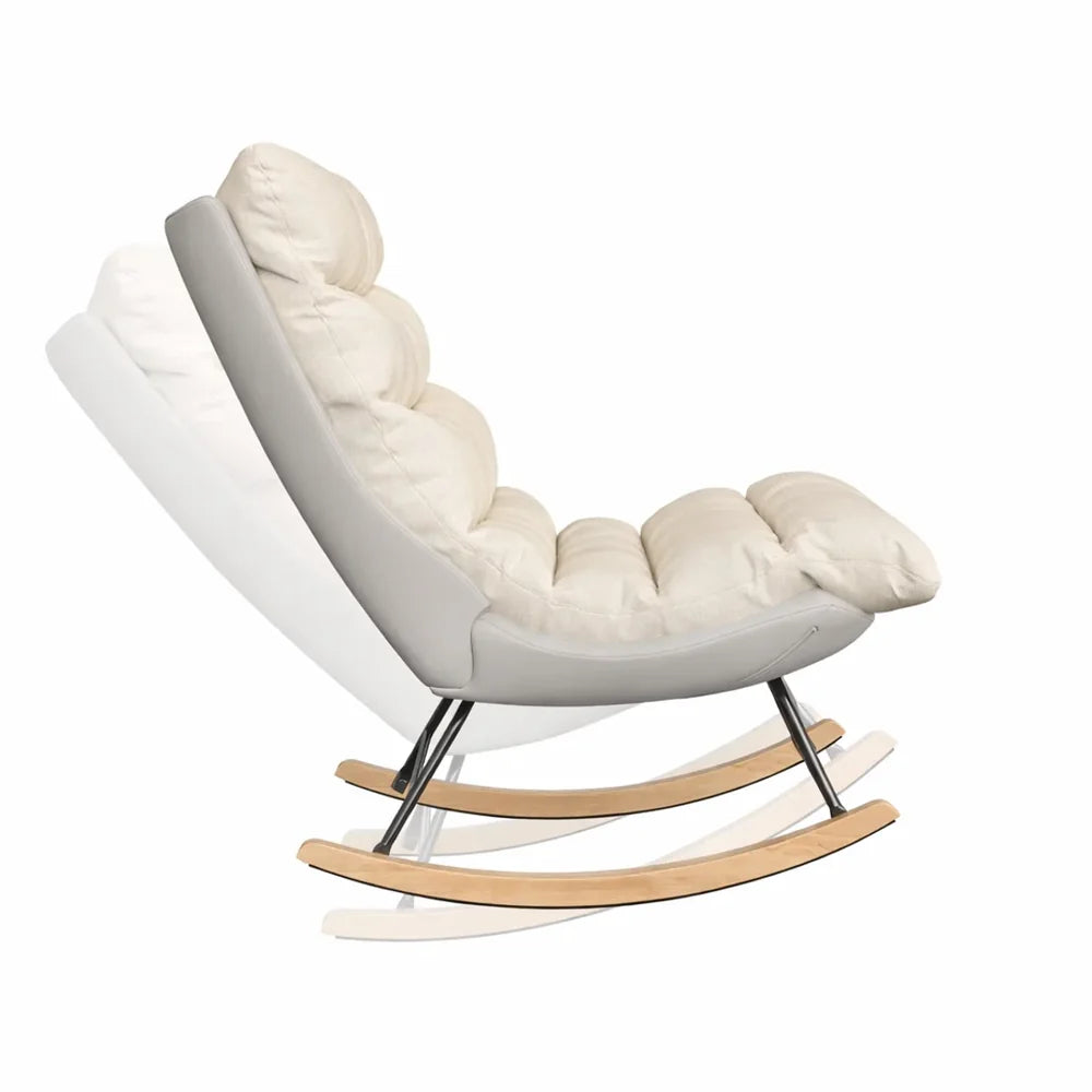 SERENA – Padded Fabric Rocking Armchair Beige Metal & Wood Frame