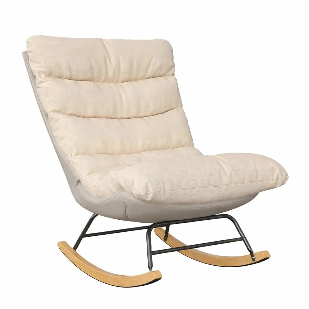 SERENA – Padded Fabric Rocking Armchair Beige Metal & Wood Frame