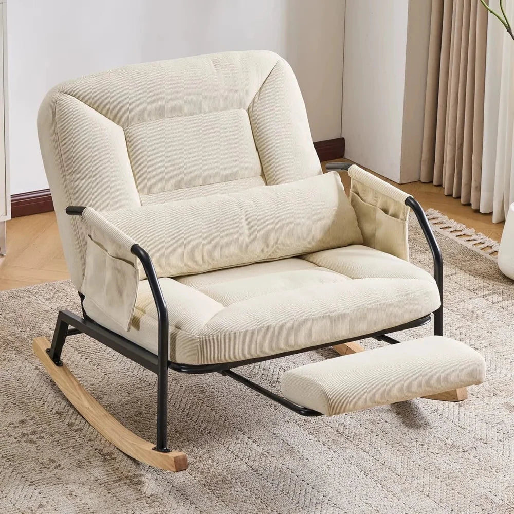 MODULA – Reclining Rocking Chair 4 Positions Corduroy Velvet & Footrest