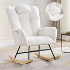 ALVKA – Teddy Bouclé Wingback Rocking Chair Removable Headrest Nursing
