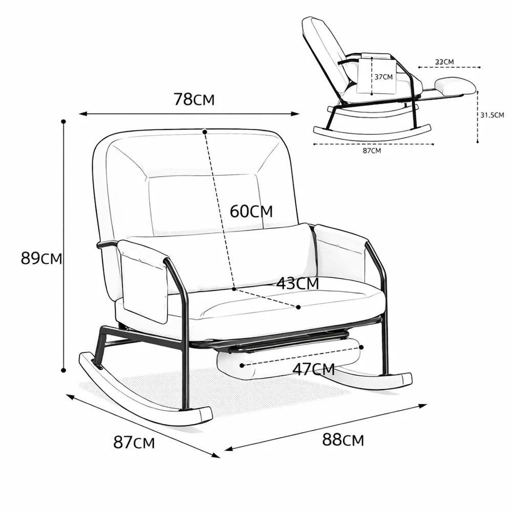 MODULA – Reclining Rocking Chair 4 Positions Corduroy Velvet & Footrest