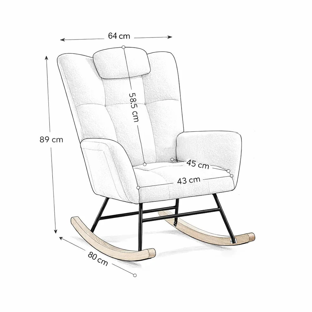 ALVKA – Teddy Bouclé Wingback Rocking Chair Removable Headrest Nursing