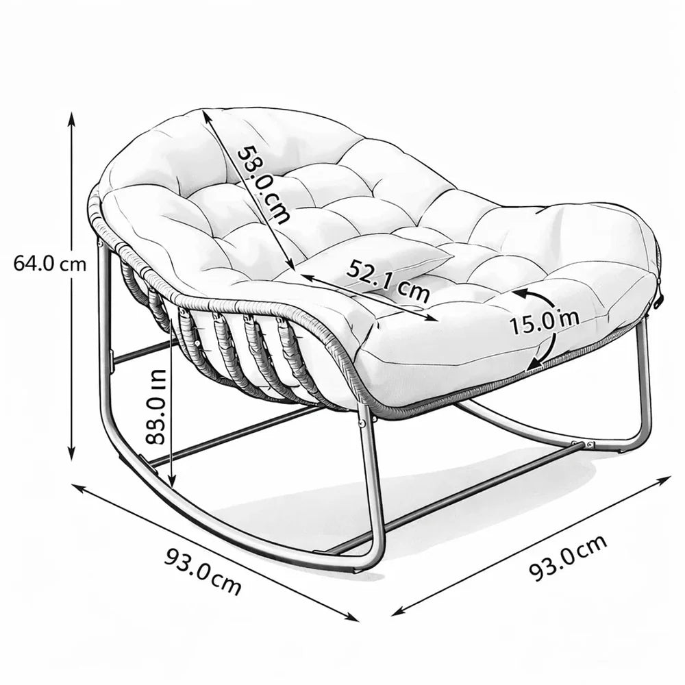 OVALA – XXL Rattan Rocking Chair Egg Shape High-Density 15 cm Cushion