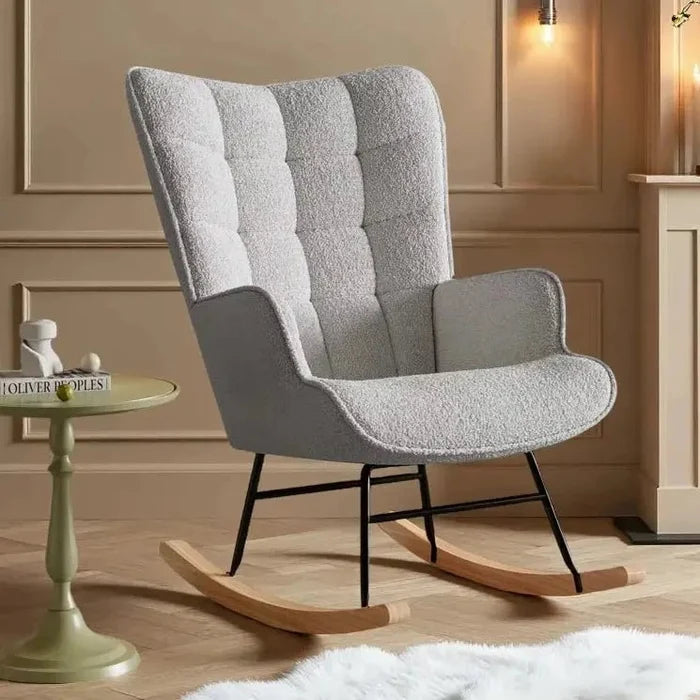 TENDRA – Cocooning Teddy Rocking Chair High Back Solid Wood Legs