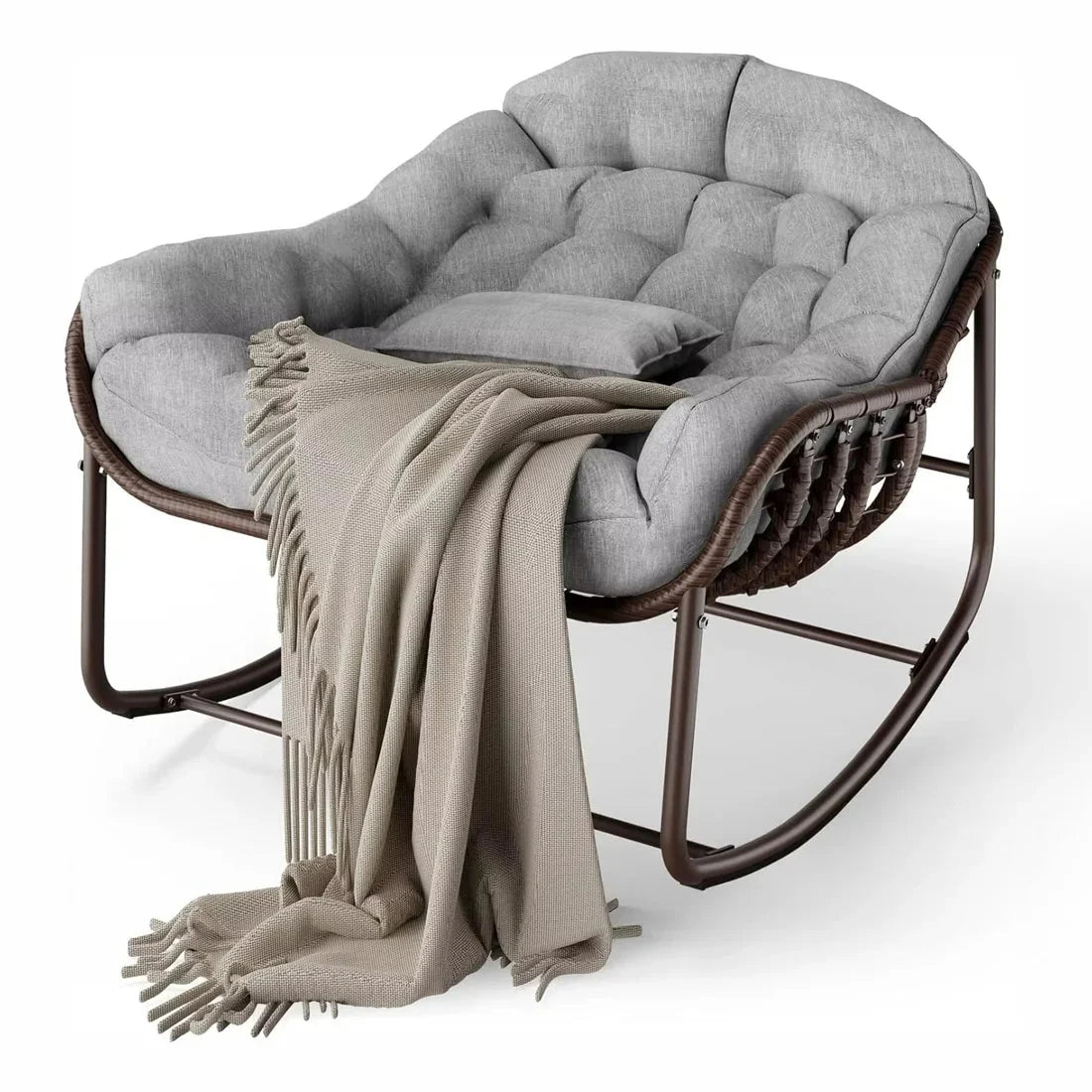 OVALA – XXL Rattan Rocking Chair Egg Shape High-Density 15 cm Cushion
