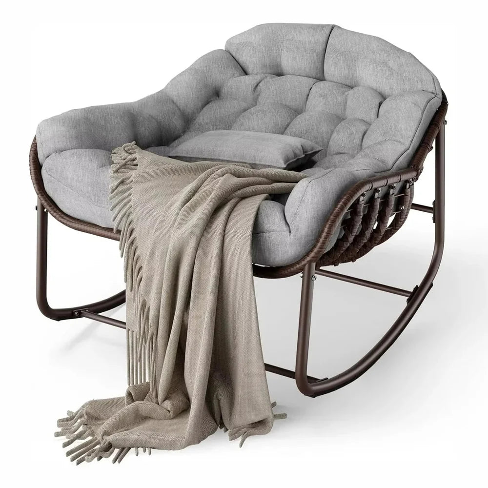 OVALA – XXL Rattan Rocking Chair Egg Shape High-Density 15 cm Cushion