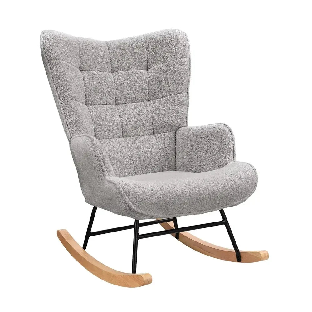TENDRA – Cocooning Teddy Rocking Chair High Back Solid Wood Legs