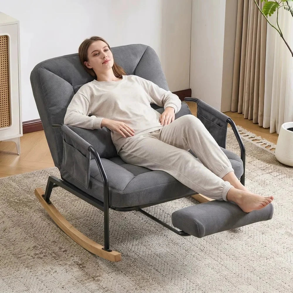 MODULA – Reclining Rocking Chair 4 Positions Corduroy Velvet & Footrest