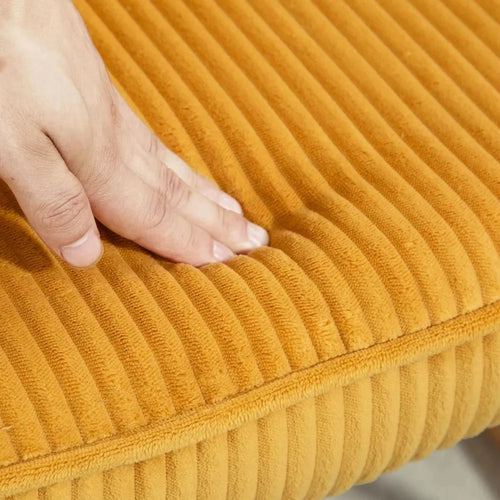 AMBRA – Designer Rocking Chair Yellow Ribbed Fabric Beechwood Base