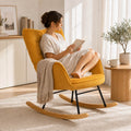AMBRA – Designer Rocking Chair Yellow Ribbed Fabric Beechwood Base