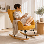 AMBRA – Designer Rocking Chair Yellow Ribbed Fabric Beechwood Base