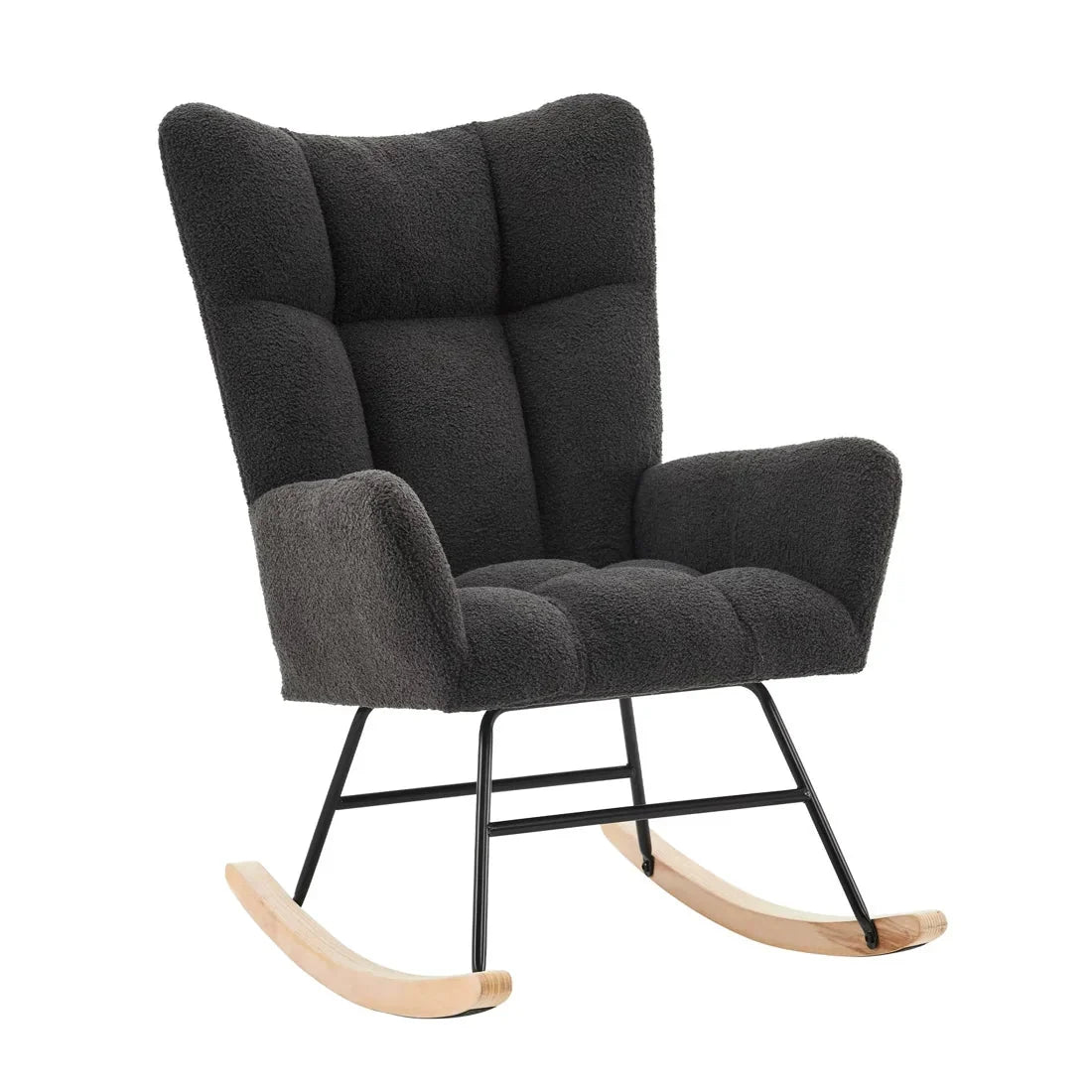 BOUCLA – Bouclé Fabric Rocking Armchair High Wingback Scandinavian