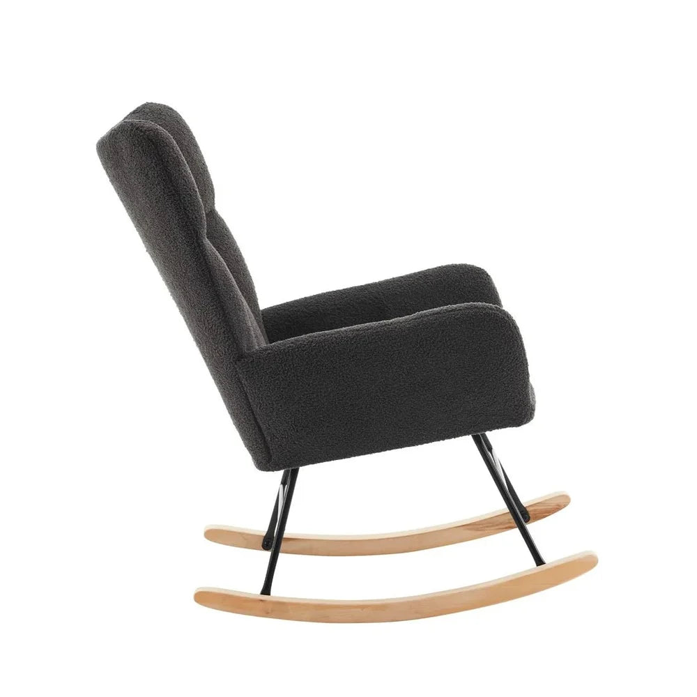 BOUCLA – Bouclé Fabric Rocking Armchair High Wingback Scandinavian