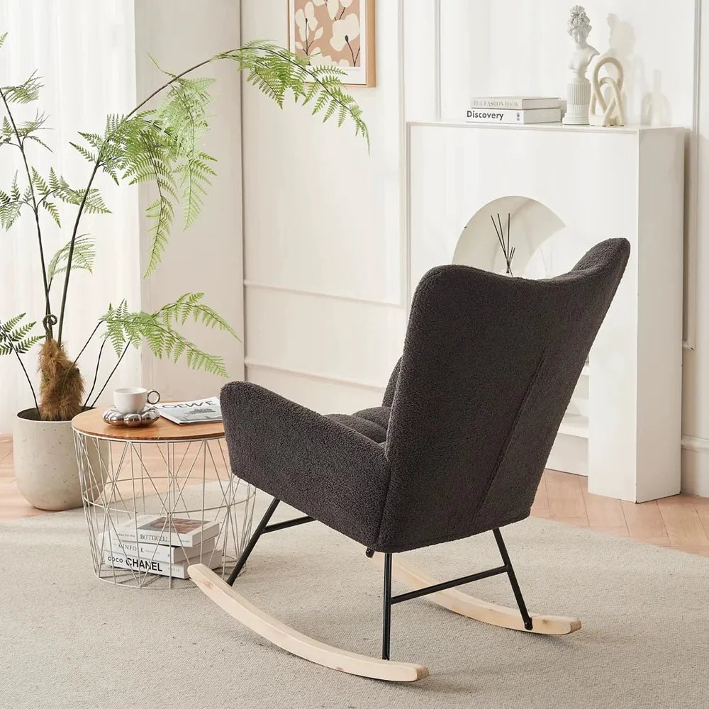 BOUCLA – Bouclé Fabric Rocking Armchair High Wingback Scandinavian